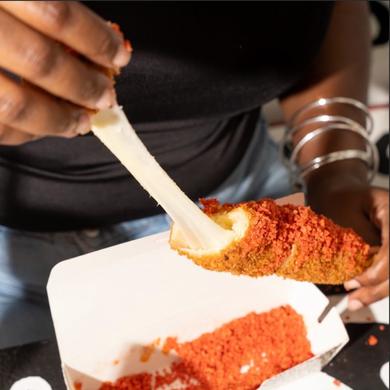 K-BOB Takis-crusted cheese-pull corn dog